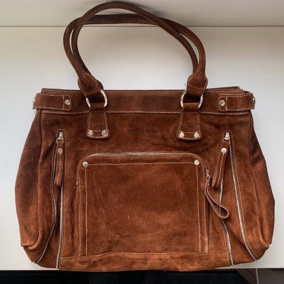 Longchamp Brown Suede Tote Bag - Picture 1 of 6
